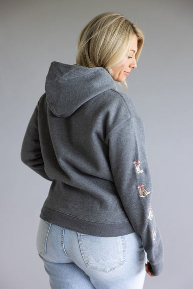 Simply Southern Embroidered Dilara Boots Hoodie for Women in Charcoal Grey