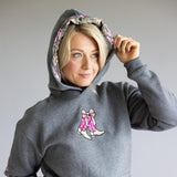Simply Southern Embroidered Dilara Boots Hoodie for Women in Charcoal Grey