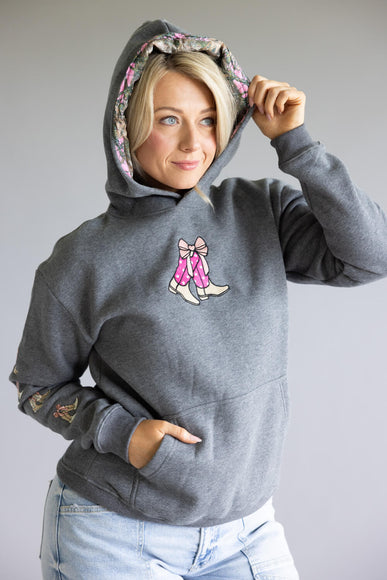 Simply Southern Embroidered Dilara Boots Hoodie for Women in Charcoal Grey