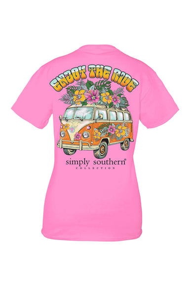 Simply Southern Womens Plus Size Enjoy The Ride T-Shirt for Women in Pink