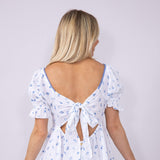 Simply Southern Flower Dot Sweetheart Neckline Tie Back Dress for Women in White