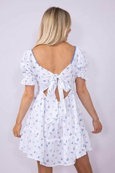Simply Southern Flower Dot Sweetheart Neckline Tie Back Dress for Women in White