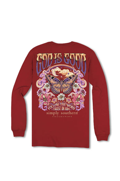 Simply Southern Plus Size Follow the Word Long Sleeve T-shirt for Women in Carmine