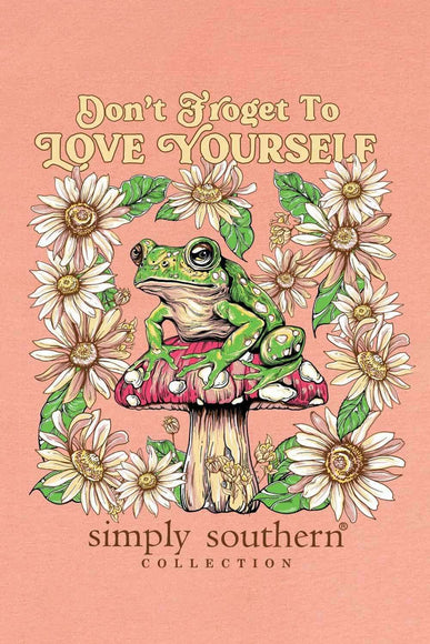 Simply Southern Plus Size Frog Love Yourself T-Shirt for Women in Peach