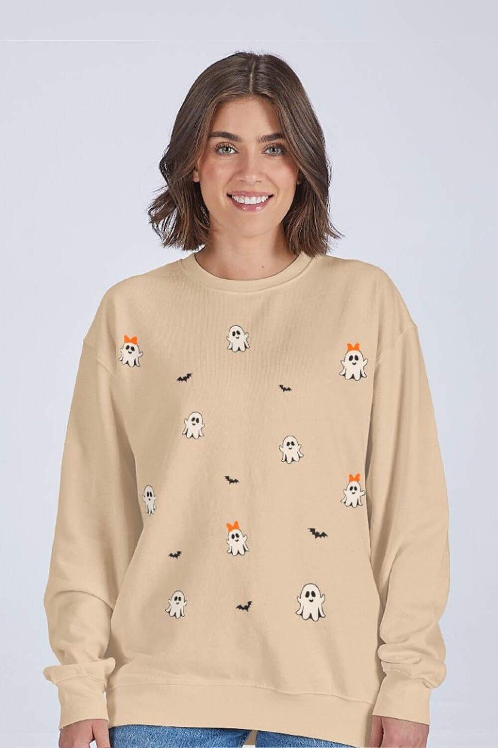 Womens Simply Southern Ghost and Bats Crewneck for Women in Sand