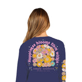 Simply Southern Long Sleeve Happiness Bloom T-Shirt for Women in Denim Heather