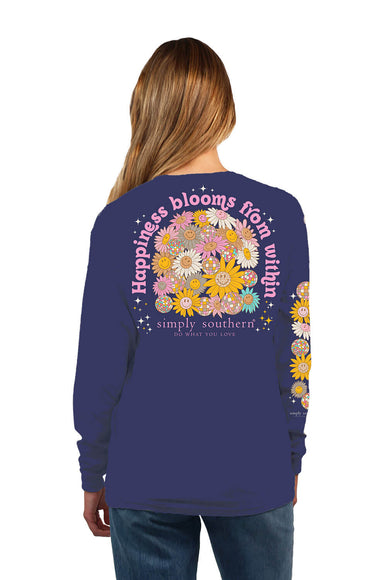 Simply Southern Long Sleeve Happiness Bloom T-Shirt for Women in Denim Heather