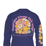 Simply Southern Youth Long Sleeve Happiness Bloom T-Shirt for Girls in Denim Heather 