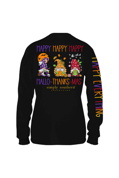 Simply Southern Plus Size Long Sleeve Hallo-Thanks-Mas T-Shirt for Women in Black