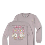 Simply Southern Plus Size Happy Goose Long Sleeve T-Shirt for Women in Grey
