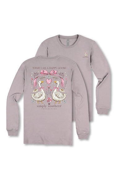 Simply Southern Plus Size Happy Goose Long Sleeve T-Shirt for Women in Grey