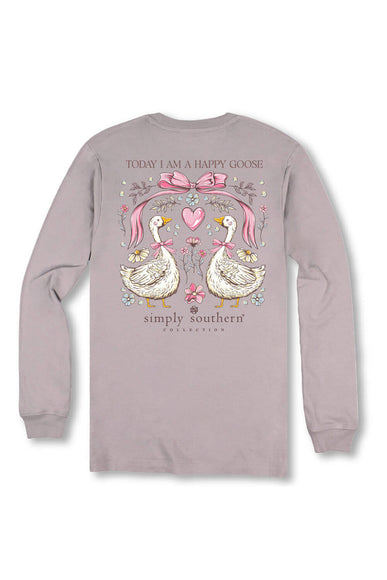 Simply Southern Plus Size Happy Goose Long Sleeve T-Shirt for Women in Grey