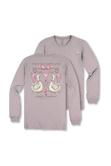Simply Southern Happy Goose Long Sleeve T-Shirt for Women in Grey
