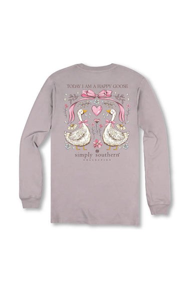 Simply Southern Happy Goose Long Sleeve T-Shirt for Women in Grey