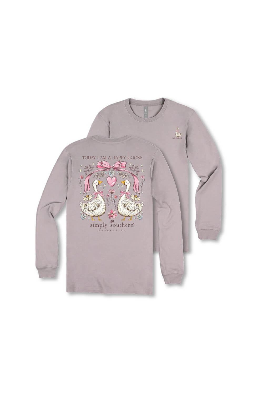 Simply Southern Youth Happy Goose Long Sleeve T-Shirt for Girls in Grey