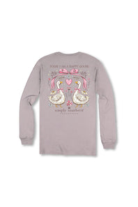 Simply Southern Youth Happy Goose Long Sleeve T-Shirt for Girls in Grey