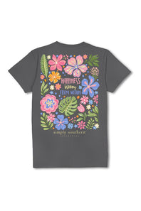 Simply Southern Plus Size Happiness Blooms T-Shirt for Women in Washed Charcoal 