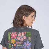 womens Simply Southern Shirts Happiness Blooms short Sleeve T-shirt for Women in Coal