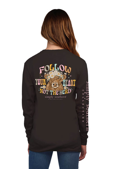 Simply Southern Long Sleeve Follow Your Heart T-Shirt for Women in Black