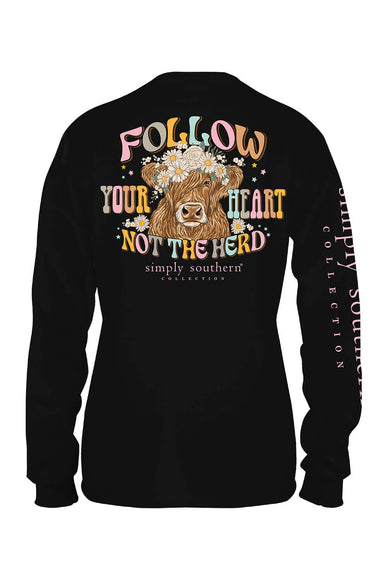 Simply Southern Plus Size Long Sleeve Follow Your Heart T-Shirt for Women in Black
