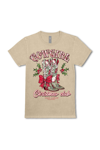 Simply Southern Plus Size Cowgirl Christmas Club T-Shirt for Women in Beige