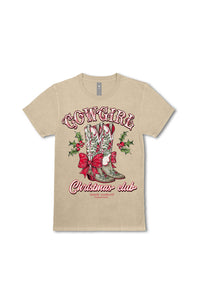Simply Southern Cowgirl Christmas Club T-Shirt for Women in Beige