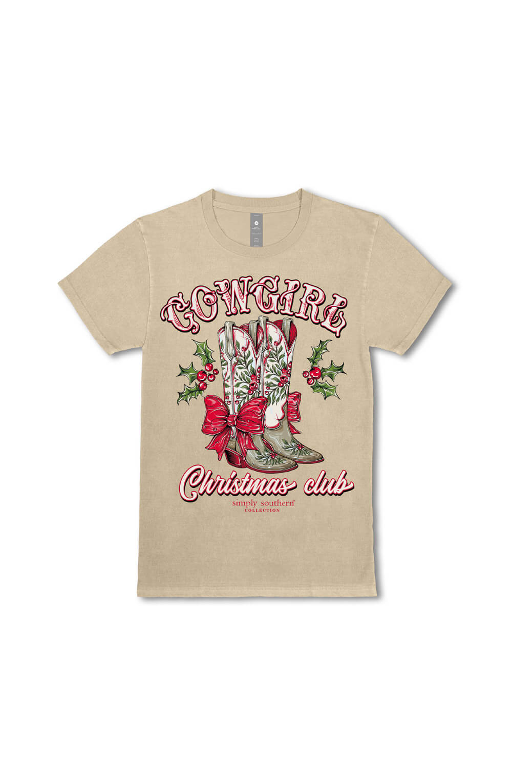 Simply Southern Cowgirl Christmas Club T-Shirt for Women in Beige