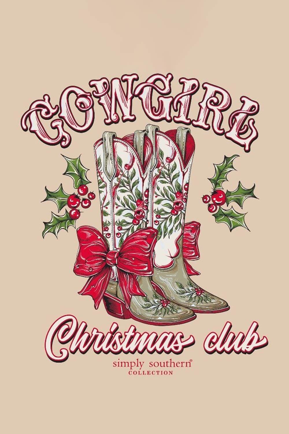 Simply Southern Cowgirl Christmas Club T-Shirt for Women in Beige