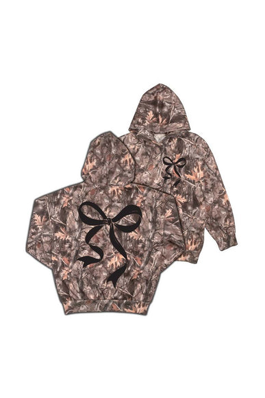 Simply Southern Black Bow Camo Hoodie for Women in Brown