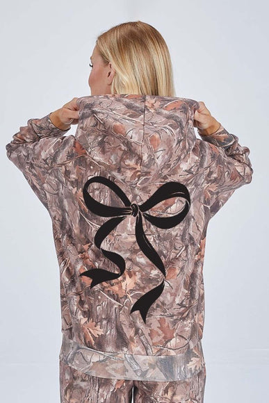 Simply Southern Black Bow Camo Hoodie for Women in Brown