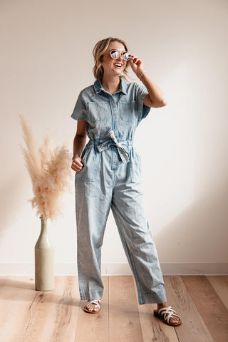 Simply Southern Jumpsuit Front Button for Women in Blue 