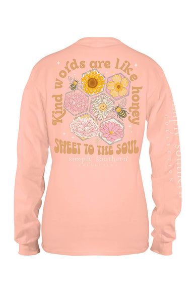 Simply Southern Youth Long Sleeve Kind Word T-Shirt for Girls in Reef
