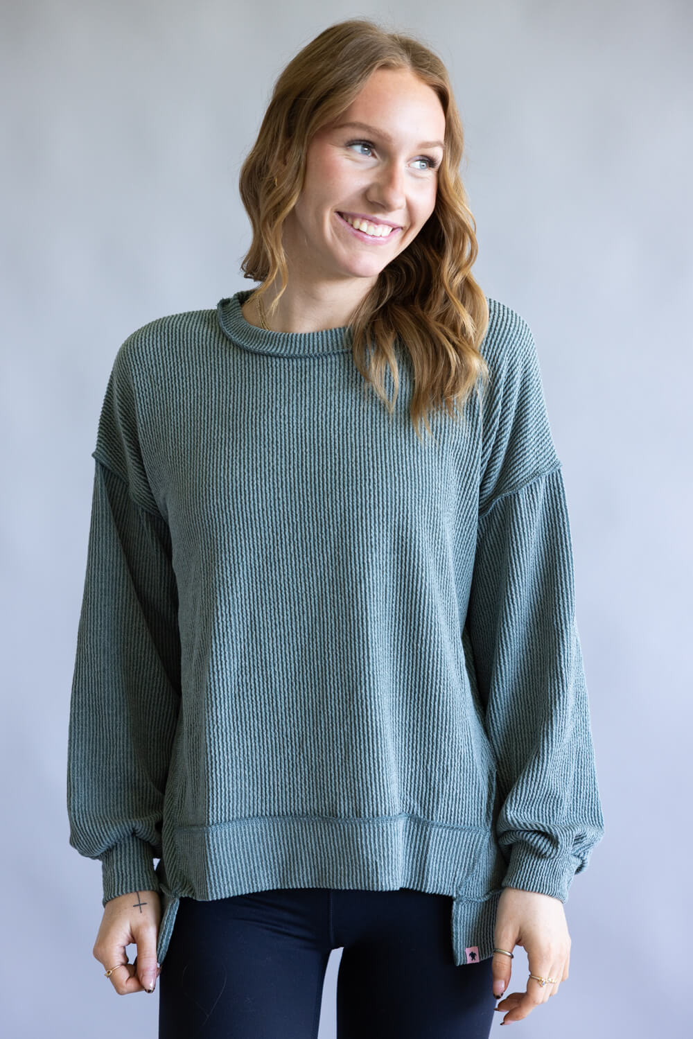 トップス stone  knit 98aw Simply Southern Amber Knit Top for Women in Jade | PP-0225-TOP-KNT