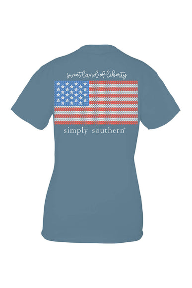 Simply Southern Womens Knit Flag T-Shirt for Women in Blue