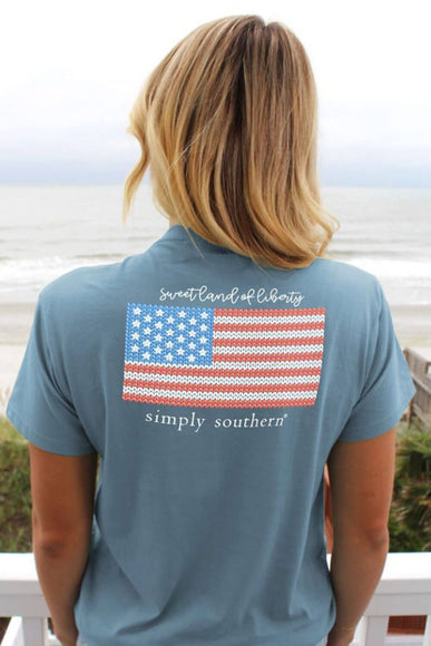 Simply Southern Womens Knit Flag T-Shirt for Women in Blue