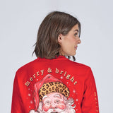 Simply Southern Leopard Hat Santa Long Sleeve T-Shirt for Women in Red