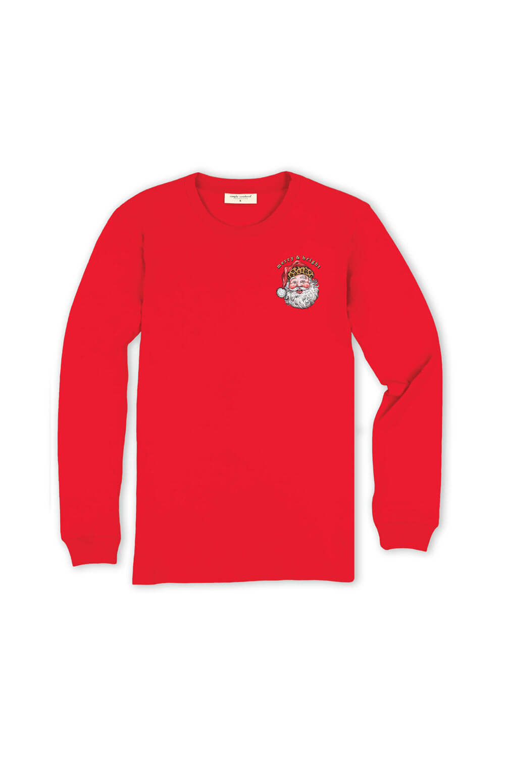 Simply Southern Leopard Hat Santa Long Sleeve T-Shirt for Women in Red