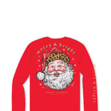 Simply Southern Leopard Hat Santa Long Sleeve T-Shirt for Women in Red