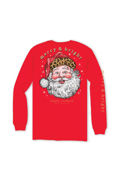 Simply Southern Leopard Hat Santa Long Sleeve T-Shirt for Women in Red