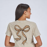 Simply Southern Leopard Bow T-Shirt for Women in Washed Ecru