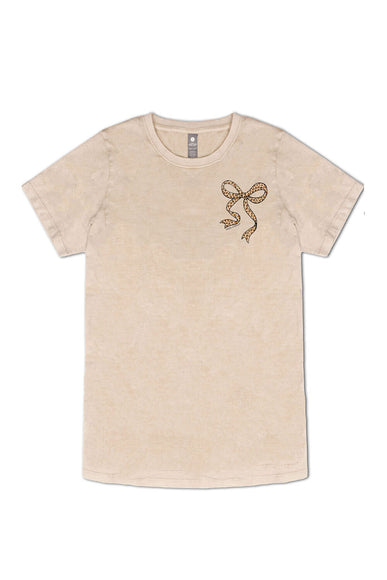 Simply Southern Leopard Bow T-Shirt for Women in Washed Ecru
