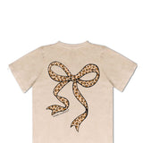 Simply Southern Leopard Bow T-Shirt for Women in Washed Ecru