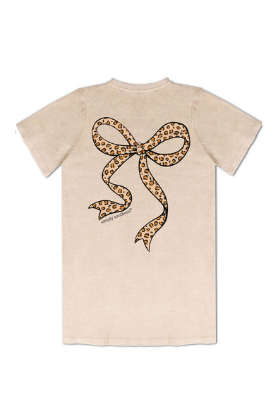 Simply Southern Leopard Bow T-Shirt for Women in Washed Ecru