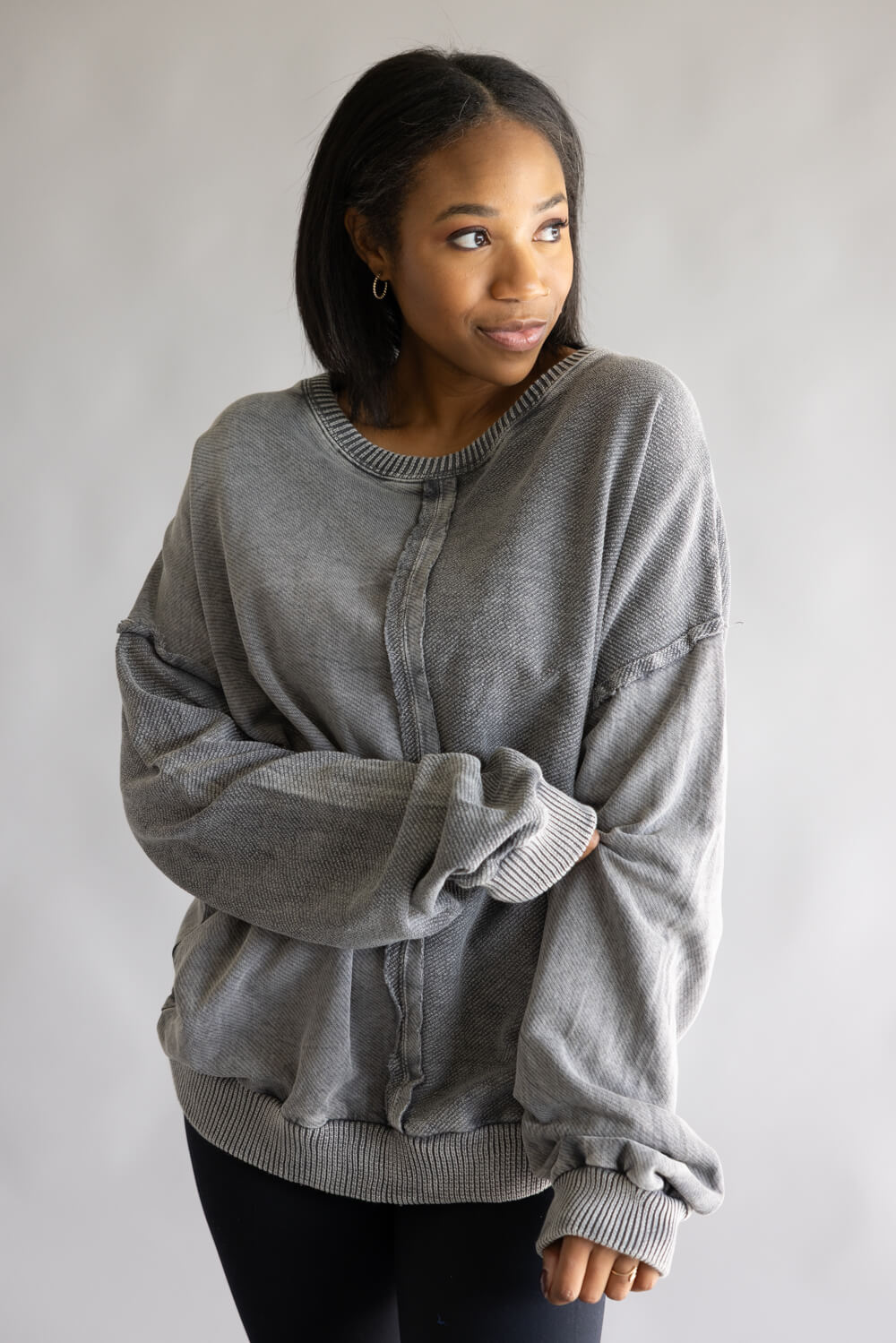 Simply Southern Drop Shoulder Pullover for Women in Lead | PP-0225