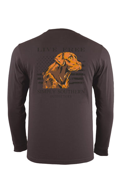 Simply Southern Mens XXL Long Sleeve Brown Dog T-Shirt for Men in Grey