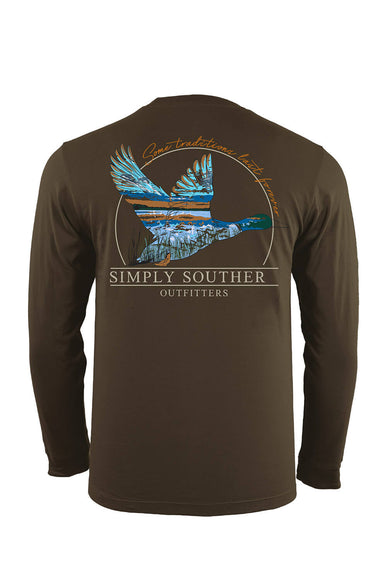 Mens Simply Southern Long Sleeve Duck T-Shirt for Men in Green