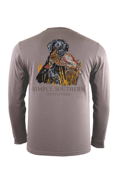 Men's Simply Southern XXL Long Sleeve Hunt Lab Duck T-Shirt for Men in Grey