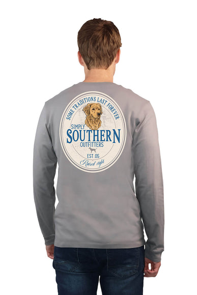 Mens Simply Southern Long Sleeve Golden Retriever T-Shirt for Men in Grey