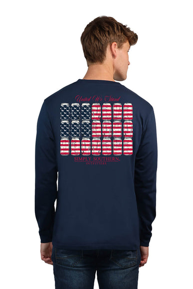 Mens Simply Southern Shirts Long Sleeve USA Flag Cans Untied T-Shirt for Men in Blue