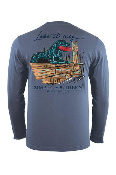 Mens Simply Southern XXL Long Sleeve Lake Lab T-Shirt for Men in Blue